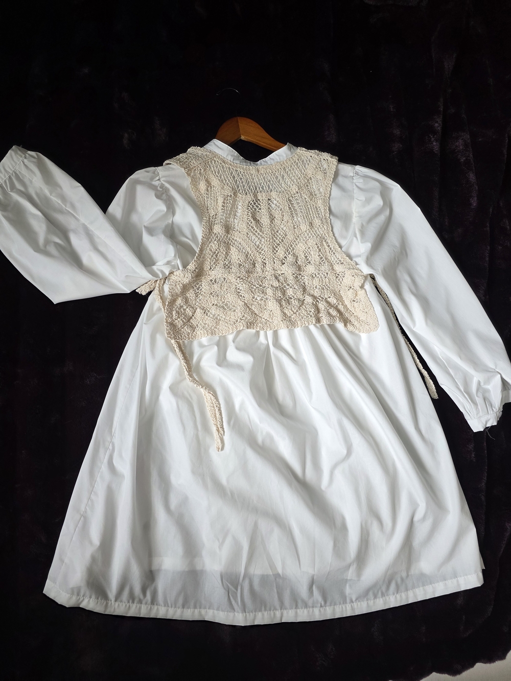 ANNIEWEAR Cream Crochet Knit Vest Over Cream Shirt Dress SIZE M, USED LAKE NEW. - Picture 8 of 12
